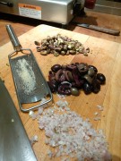 Onion, garlic, olive, nuts